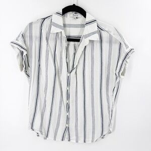 ✅ MADEWELL Top XS Central Shirt Parkman Striped Crinkle Button Up Cotton White